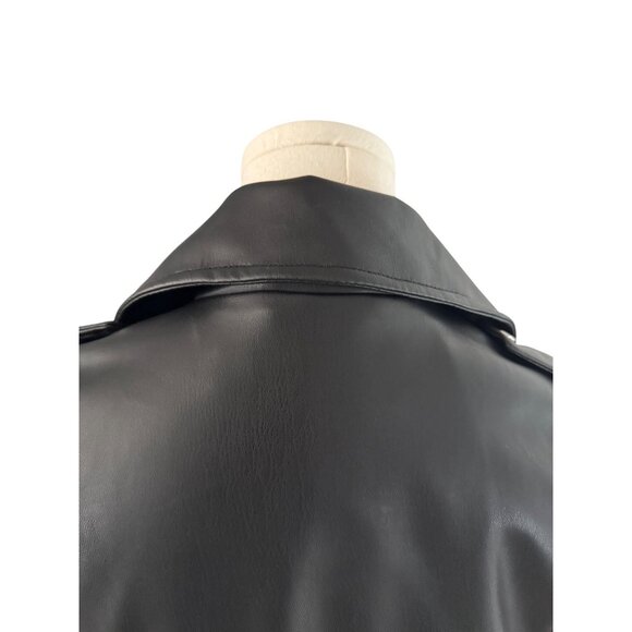 ZARA Small Black Faux Leather Belted Jacket Belted Waist & Zipper Pockets - Picture 10 of 15